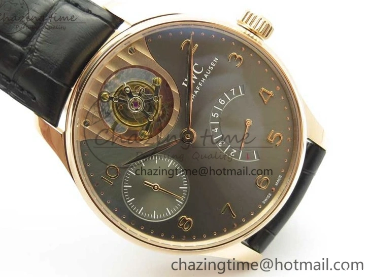 MIROTIME 1220 Portuguese Tourbillon IW5046 RG ZF Best Edition Gray Dial on Black Leather Strap SmoothTexture 7142